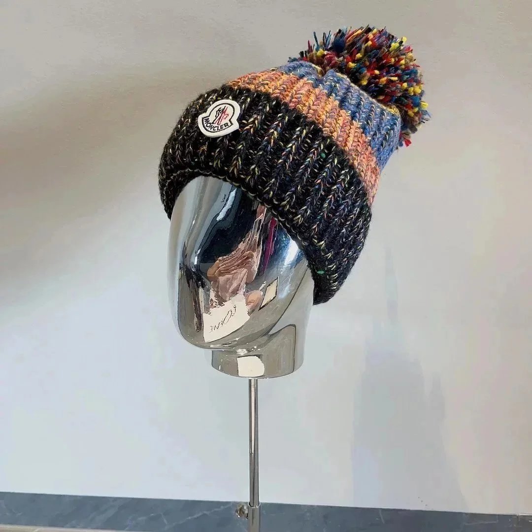 Moncler Knit Beanie Hat with Fur Pompon