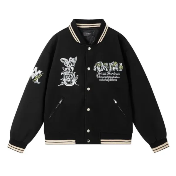 Amiri Gardens Embroidered Varsity Jacket Black - 1