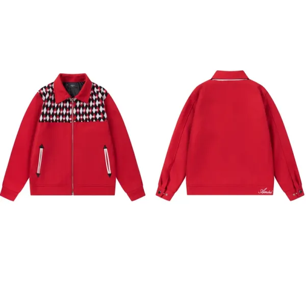 Amiri Diamond Pattern Panelled Red Jacket - 1