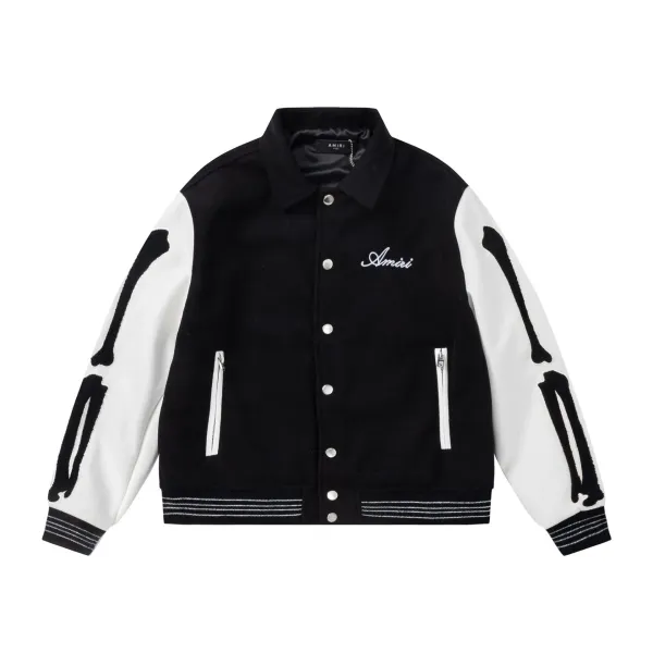 Amiri Skeleton Bone Varsity Jacket Black and White - 1