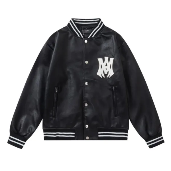 Amiri Logo Varsity Leather Jacket Black - 1