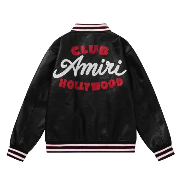 Amiri Club Hollywood Leather Varsity Jacket Black - 1