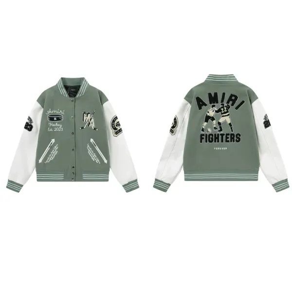 Amiri Fighters Varsity Jacket Olive Green - 1