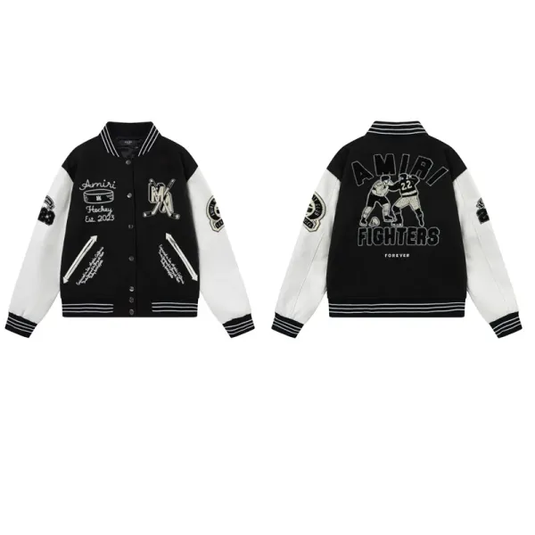 Amiri Hockey Fighters Varsity Jacket Black/White - 1