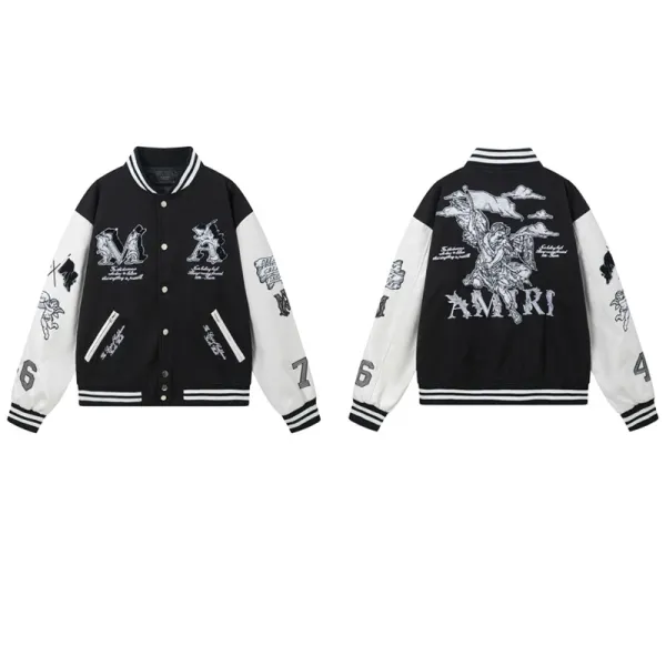 Amiri Embroidered Varsity Jacket Black and White - 1