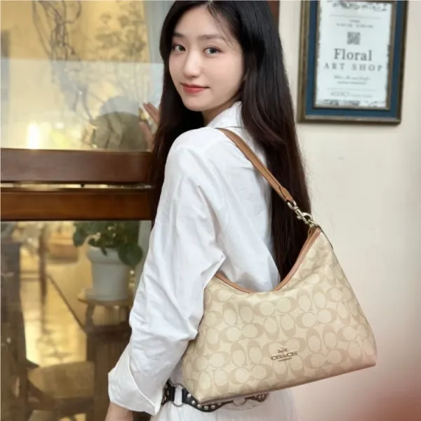 Coach Signature C Convertible Hobo Bag Beige and Tan Shoulder Bag - 6