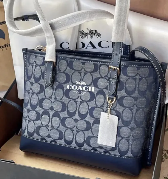 Coach Signature Canvas Tote Bag Navy and Gray - 1