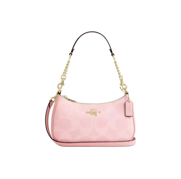 Coach Mini Shoulder Bag Pink Signature Coated Canvas Hobo Bag - 1