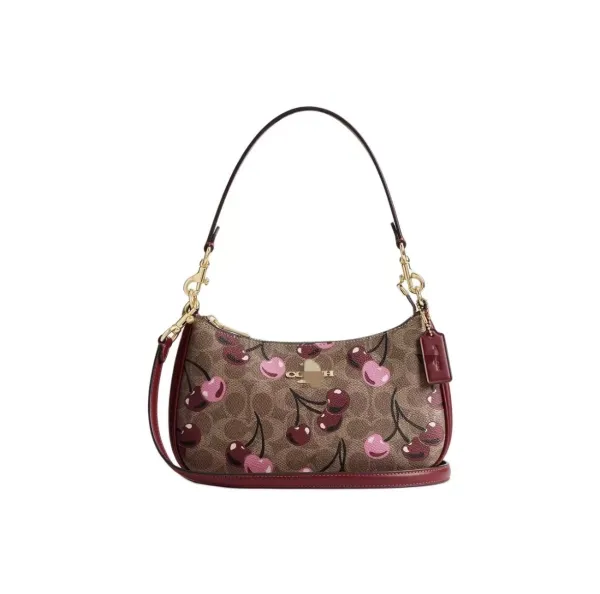 Coach Cherry Print Hobo Bag Burgundy Shoulder Bags - 1