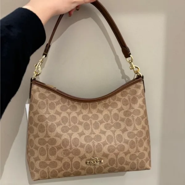 Coach Hobo Bag Beige Signature Canvas Shoulder Bag - 1