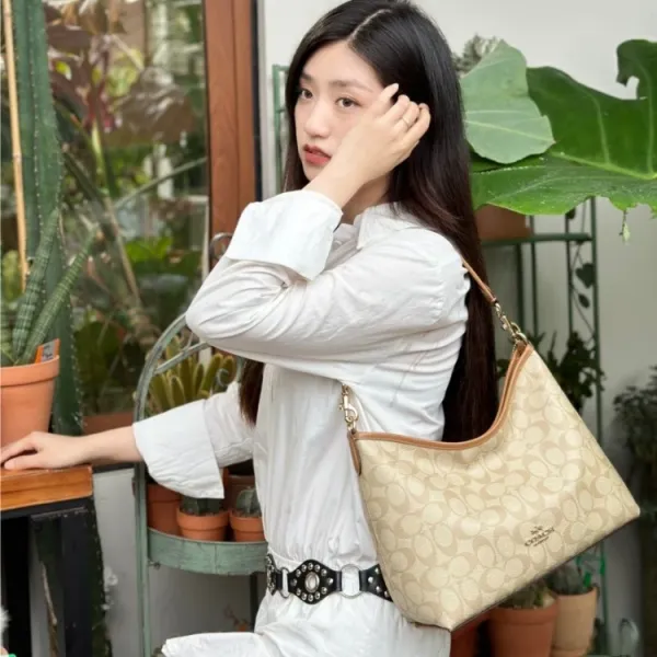 Coach Signature C Convertible Hobo Bag Beige and Tan Shoulder Bag - 3