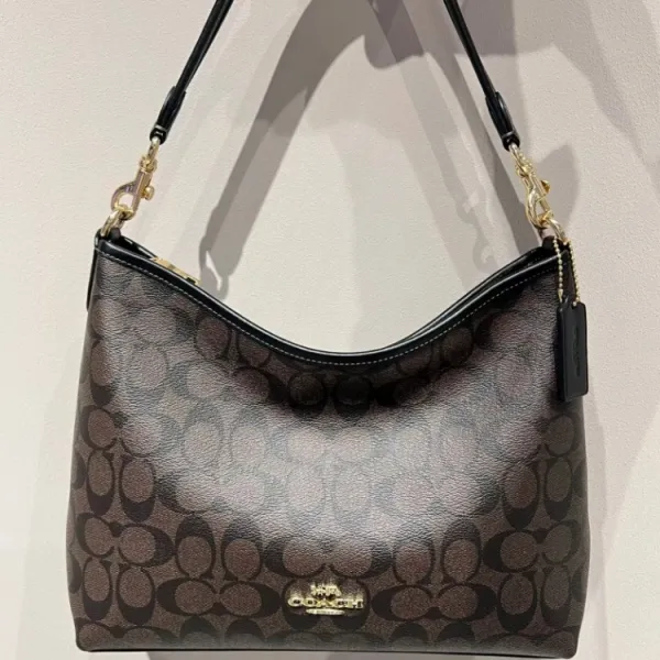 Coach Signature Hobo Bag Brown Monogram Shoulder Bag - 1