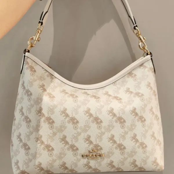 Coach Hobo Bag Ivory with Carriage Print Shoulder Bag - 1
