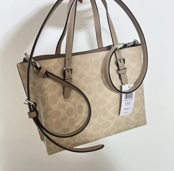 Coach Signature Canvas Mini Tote Burgundy Handbag - 8