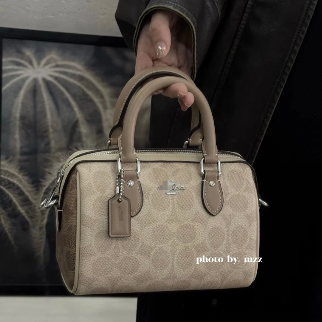 Coach Boston Mini Beige Monogram Satchel Bag