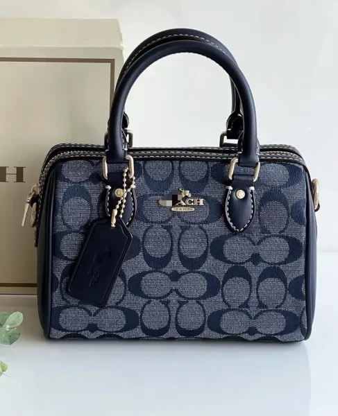 Coach Mini Bennett Satchel Navy Signature Canvas Handbag - 1