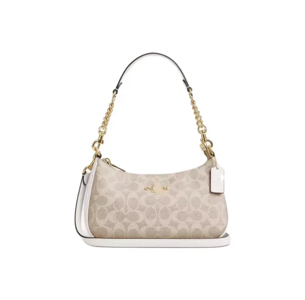 Coach Tabby Small Shoulder Bag Beige and White Chain Strap Handbag - 1