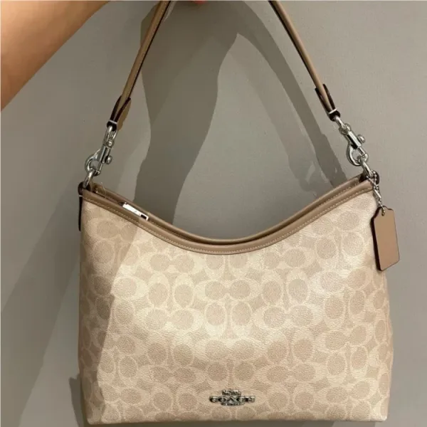 Coach Hobo Bag Beige Signature Canvas Shoulder Bag - 1