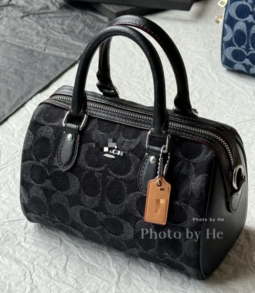 Coach Mini Boston Bag Black Signature Jacquard Handbag - 1