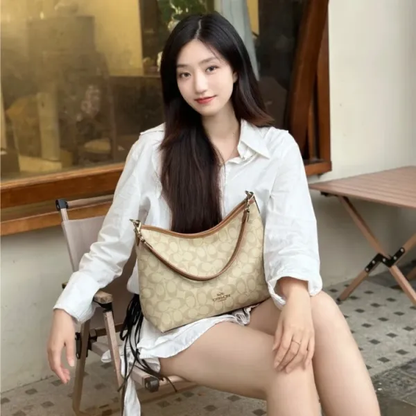 Coach Signature C Convertible Hobo Bag Beige and Tan Shoulder Bag - 7