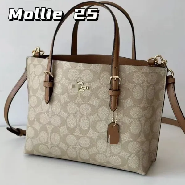 Coach Mollie 25 Signature Canvas Tote Bag Beige Handbags - 1