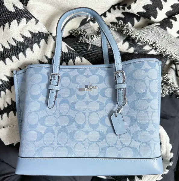Coach Signature Canvas Tote Bag Light Blue Handbag - 1