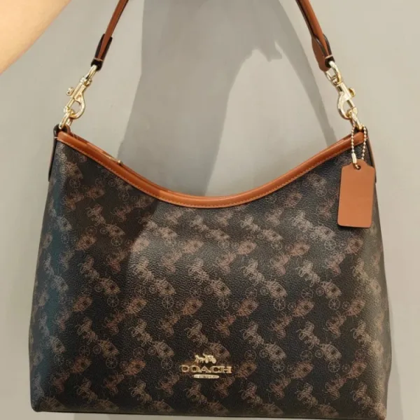Coach Signature Print Hobo Bag Brown and Black Shoulder Bags - 1
