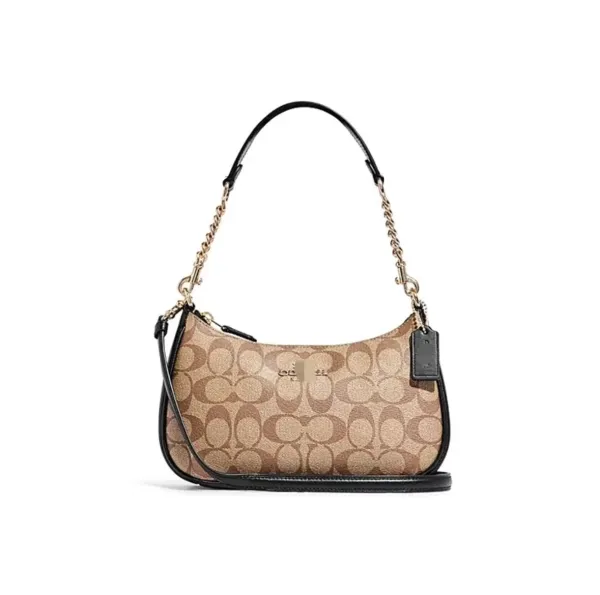 Coach Mini Hobo Bag Beige Signature Canvas Shoulder Bag - 1
