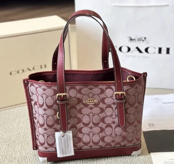 Coach Signature Canvas Mini Tote Burgundy Handbag - 1