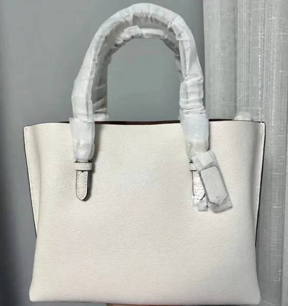 Design Tote Bag White Pebbled Leather Handbag - 1