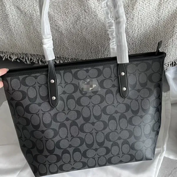 Coach Signature Canvas Tote Bag Charcoal Gray Handbag - 1