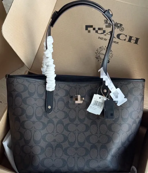 Coach Signature Print Tote Bag Black - 9