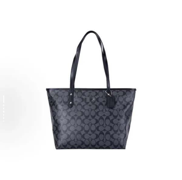 Coach Signature Print Tote Bag Black - 1
