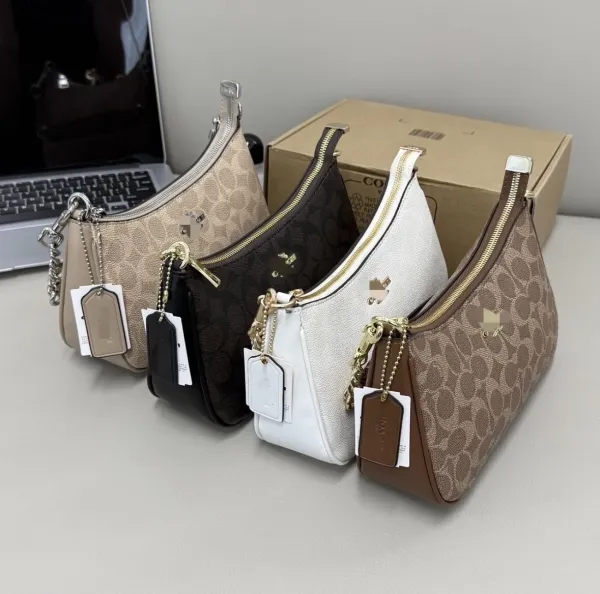 Coach Rogue Shoulder Bag Brown Signature Coated Canvas - 3