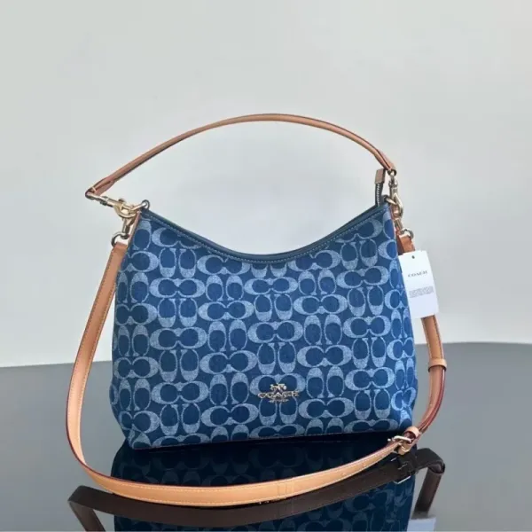 Coach Denim Signature Hobo Bag Blue Shoulder Bags - 1