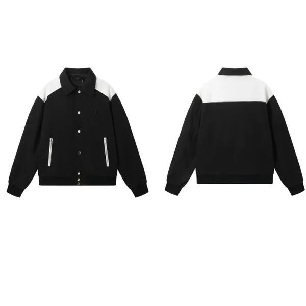 Design Color-Block Varsity Jacket Black and White - 1