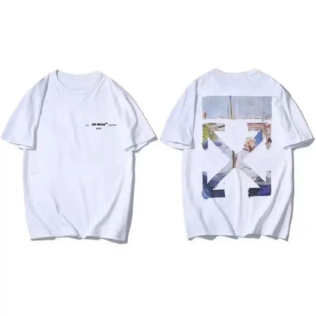 Off White Impressionist Painting Arrow Tee White Multicolor