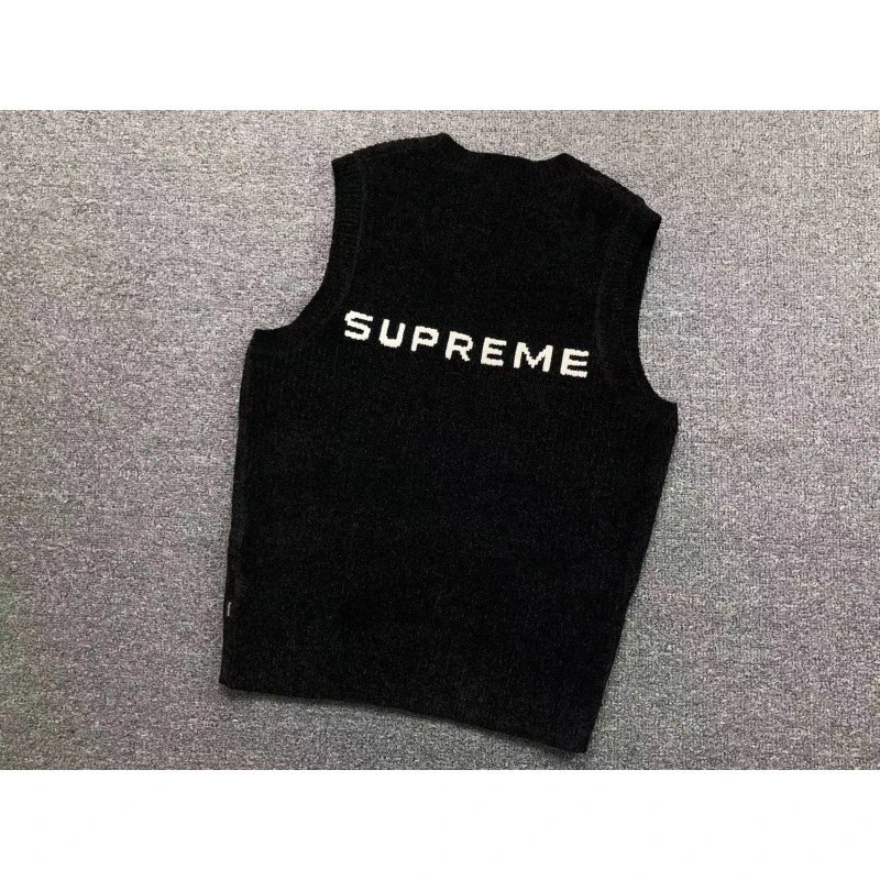 M003#雪尼尔V领毛线背心黑色