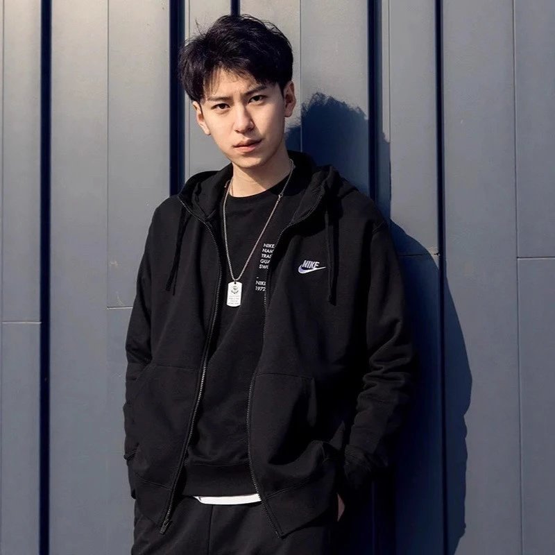 秋冬季运动外套男卫衣休闲套装针织上衣情侣连帽宽松开衫纯棉刺綉 2