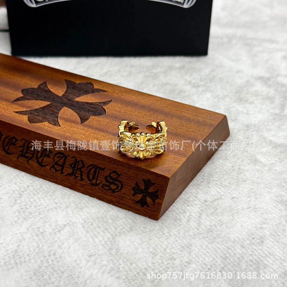 【克羅】金色莺尾花带钻开口戒指