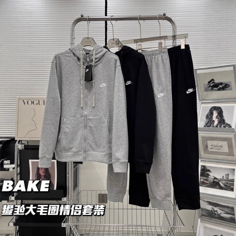 秋冬季运动外套男卫衣休闲套装针织上衣情侣连帽宽松开衫纯棉刺綉