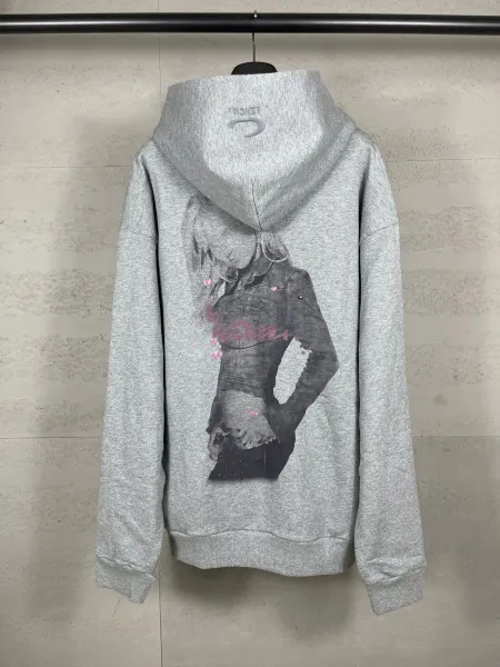 Design Tencel Hoodie Gray Graphic Print Hoodie - 1