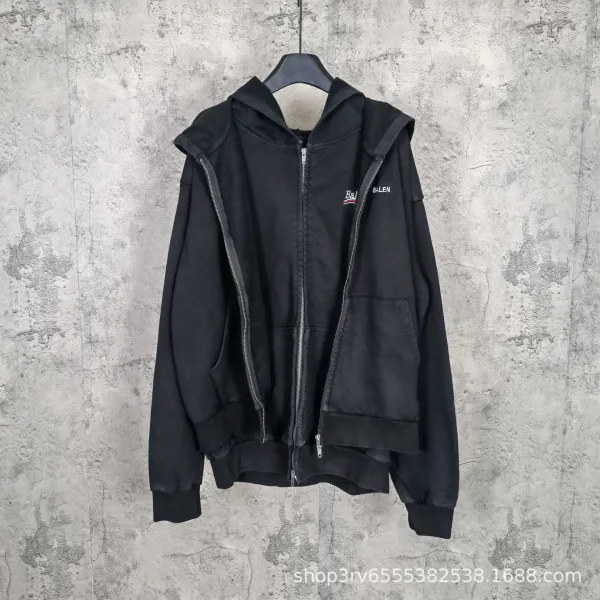 Balenciaga Zip-Up Hoodie Black - 1