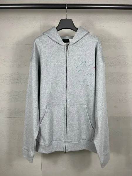 Design Tencel Hoodie Gray Graphic Print Hoodie - 7