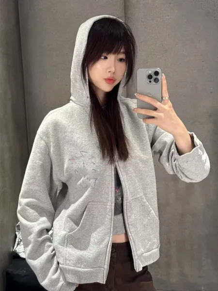 Design Tencel Hoodie Gray Graphic Print Hoodie - 5