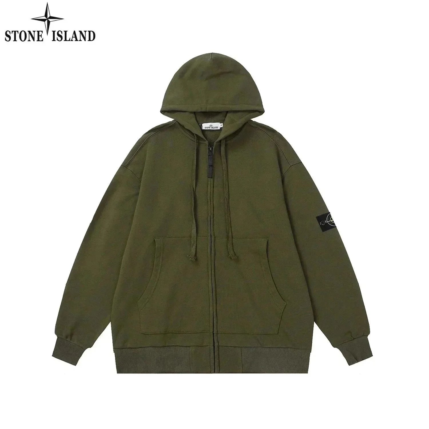 Stone Island Zip-Up Hoodie Army Green Hoodies