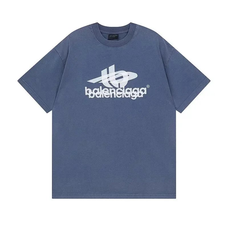 Balenciaga Logo Print Oversized T-Shirt Blue - 1