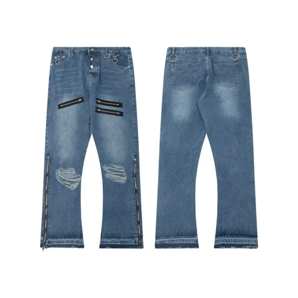 Design Wide-Leg Split-Hem Light Wash Jeans - 15