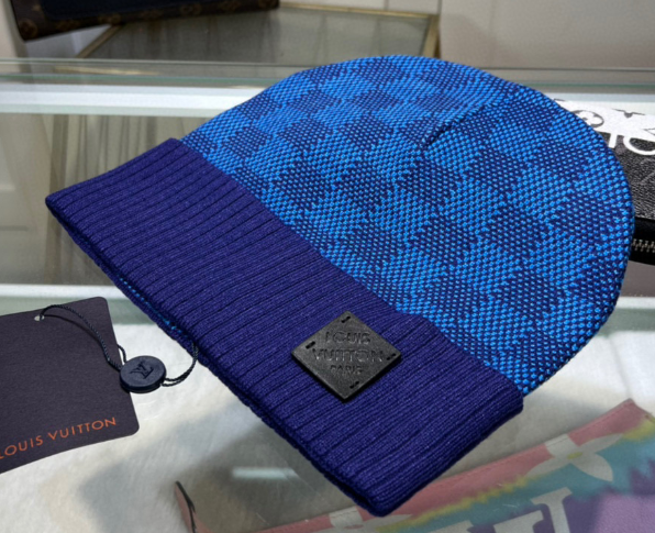 Louis Vuitton Damier Azur Beanie Blue Purple Knit Hat - 1