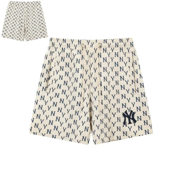 New York Yankees All-Over Logo Shorts Beige - 1